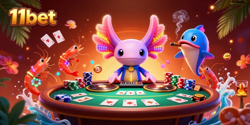 Experience the vibrant 11bet casino atmosphere with an exciting axolotl DJ and friends.