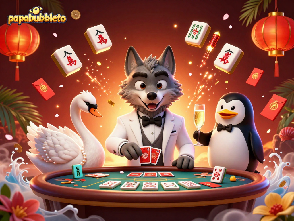 Experience thrilling action at papabubbleto with an elegant gaming scene featuring our charismatic characters.