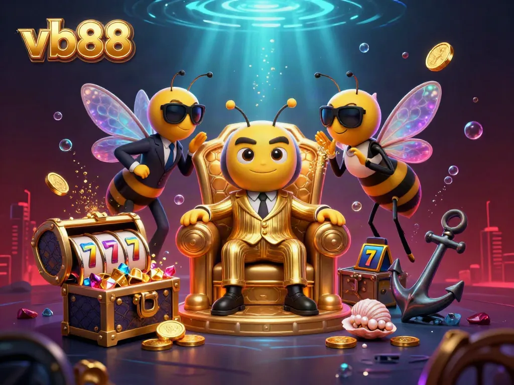 Experience the thrill of vb88 with vibrant 3D casino characters and slot games in an immersive scene.