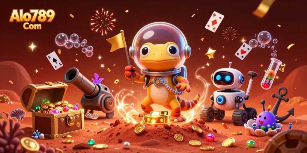 Experience thrilling games at Alo789 Com with the Martian gecko discovering a vibrant casino.