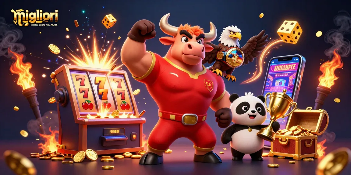 Immagine animata di un mascotte toro che celebra nei migliori casino online non AAMS con jackpot e slot.