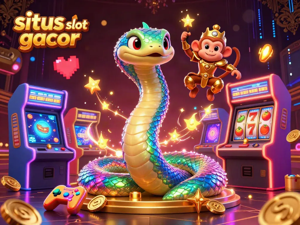 Win with situs slot gacor in this vibrant, interactive 3D casino scene featuring colorful elements and characters.