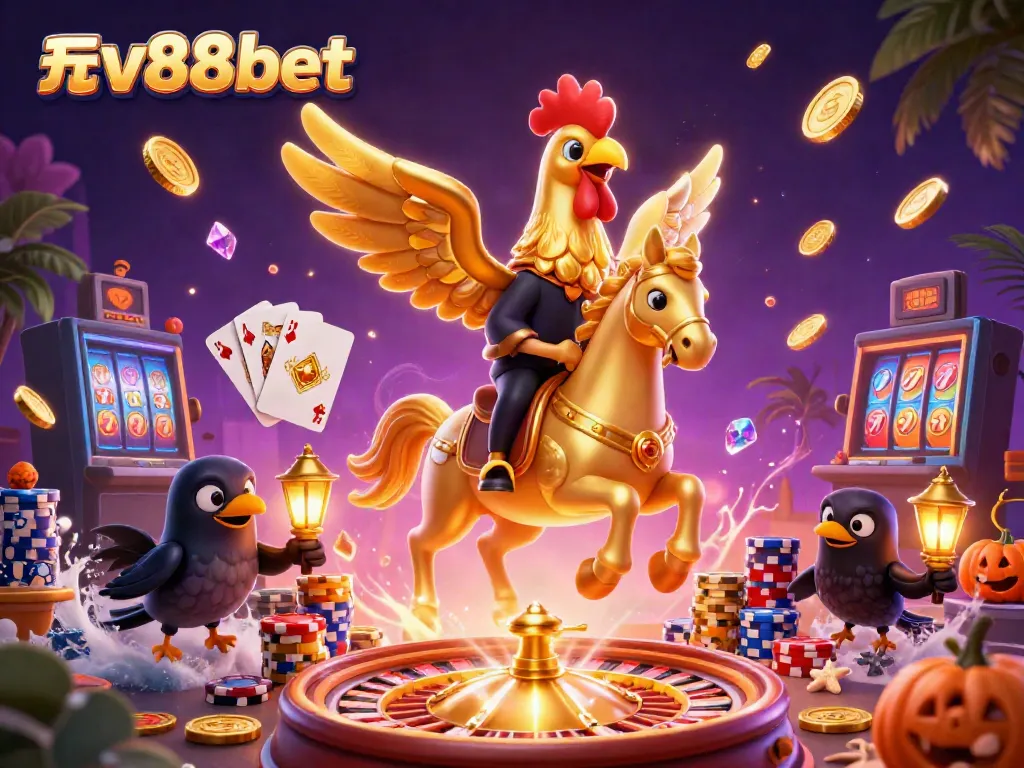 Experience gaming excitement at five88bet with a captivating 3D casino illustration of dynamic characters and gaming elements.
