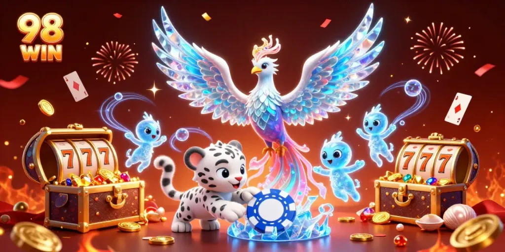 Experience the thrill of 98 WIN at the casino with vibrant graphics and exciting gaming elements.