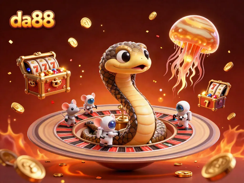Engage in the vibrant, thrilling world of da88 casino illustrated through a dynamic 3D scene of cosmic betting.