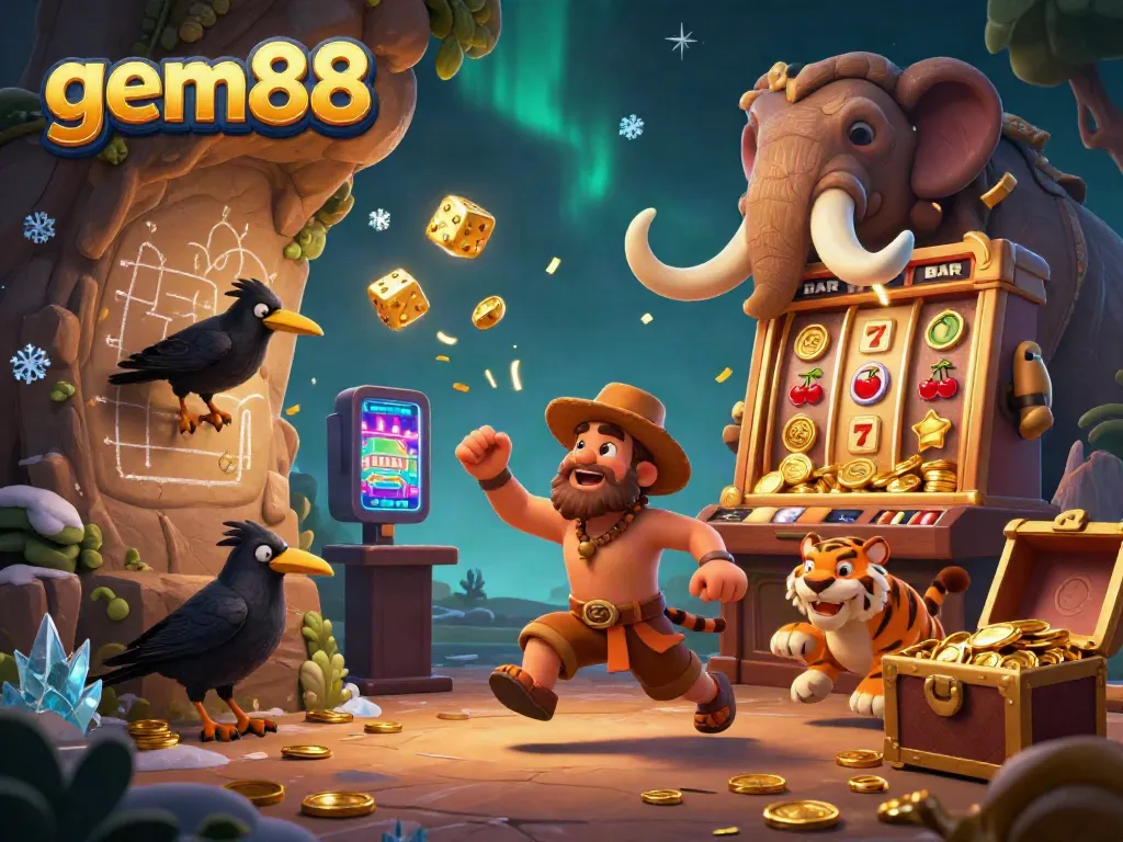 Experience the excitement of gem88's prehistoric casino with caveman characters, vibrant games, and abundant jackpots.