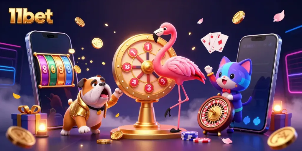 Engage with the thrilling 11bet world of online gaming featuring a dynamic game show scene.