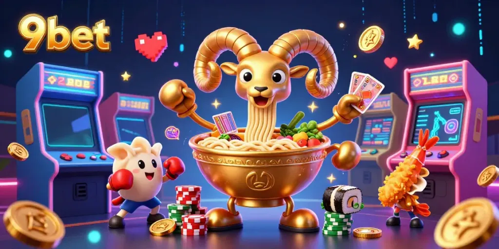 Experience the excitement of 9bet's casino gaming with vibrant characters and colorful game elements.
