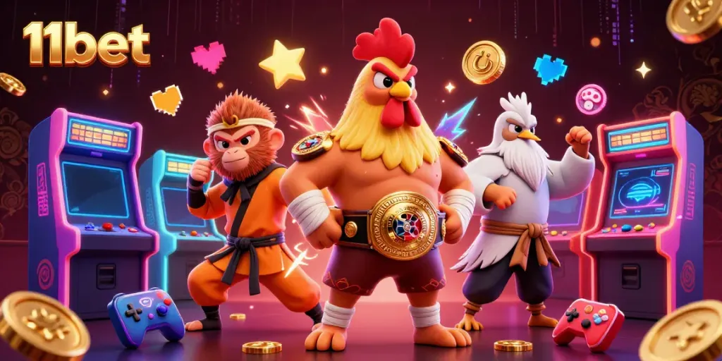 Experience 11bet's thrilling gaming adventure with vibrant characters and captivating casino elements.