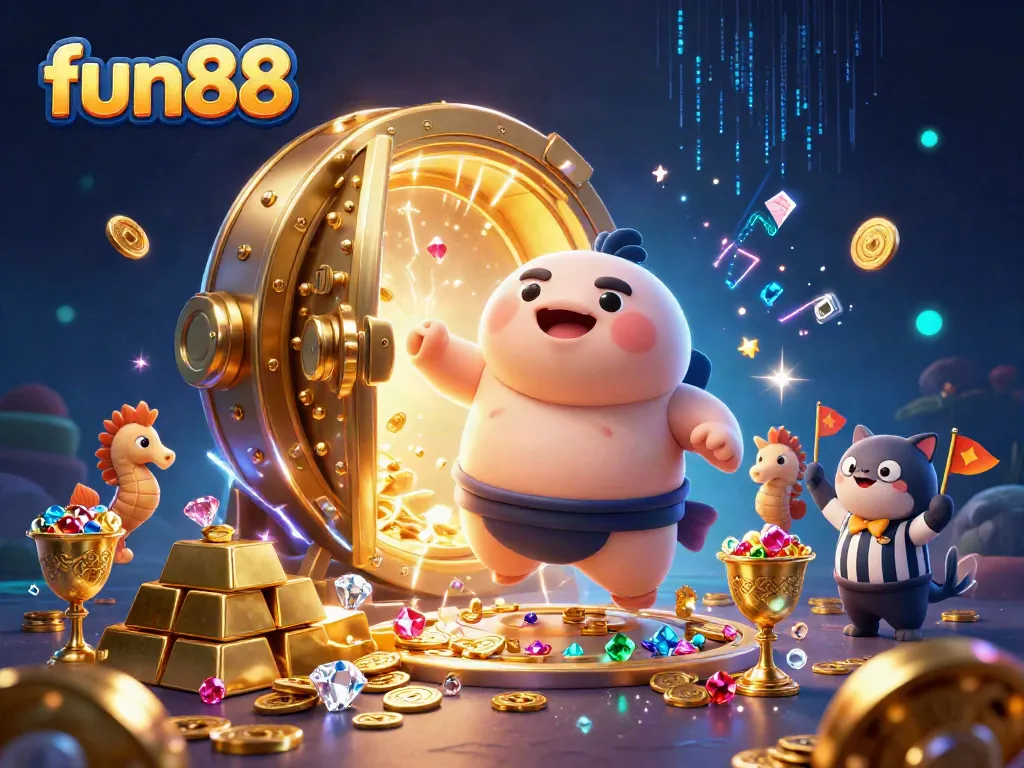 Engage with fun88's exciting underwater casino scene featuring vibrant characters and treasures.